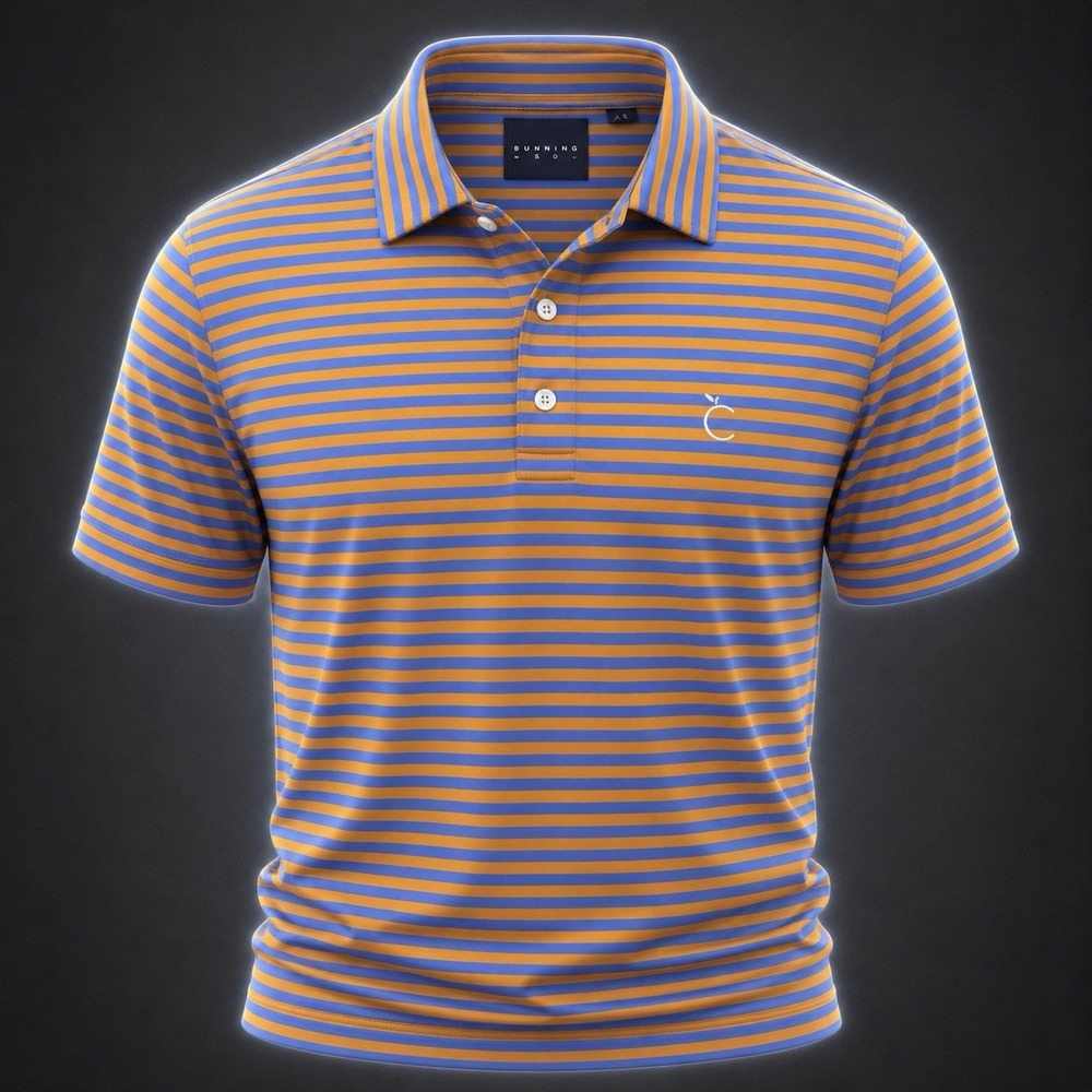 Dunning Golf Mens XL Polo Short Sleeve Performance Stretch Striped Blue ORANGE